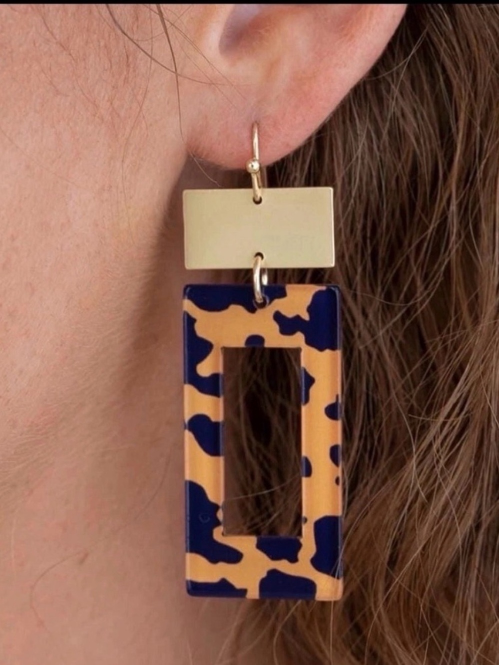 Plunder Gold/Purple Leopard Open-Frame Rectangle Drop Earrings